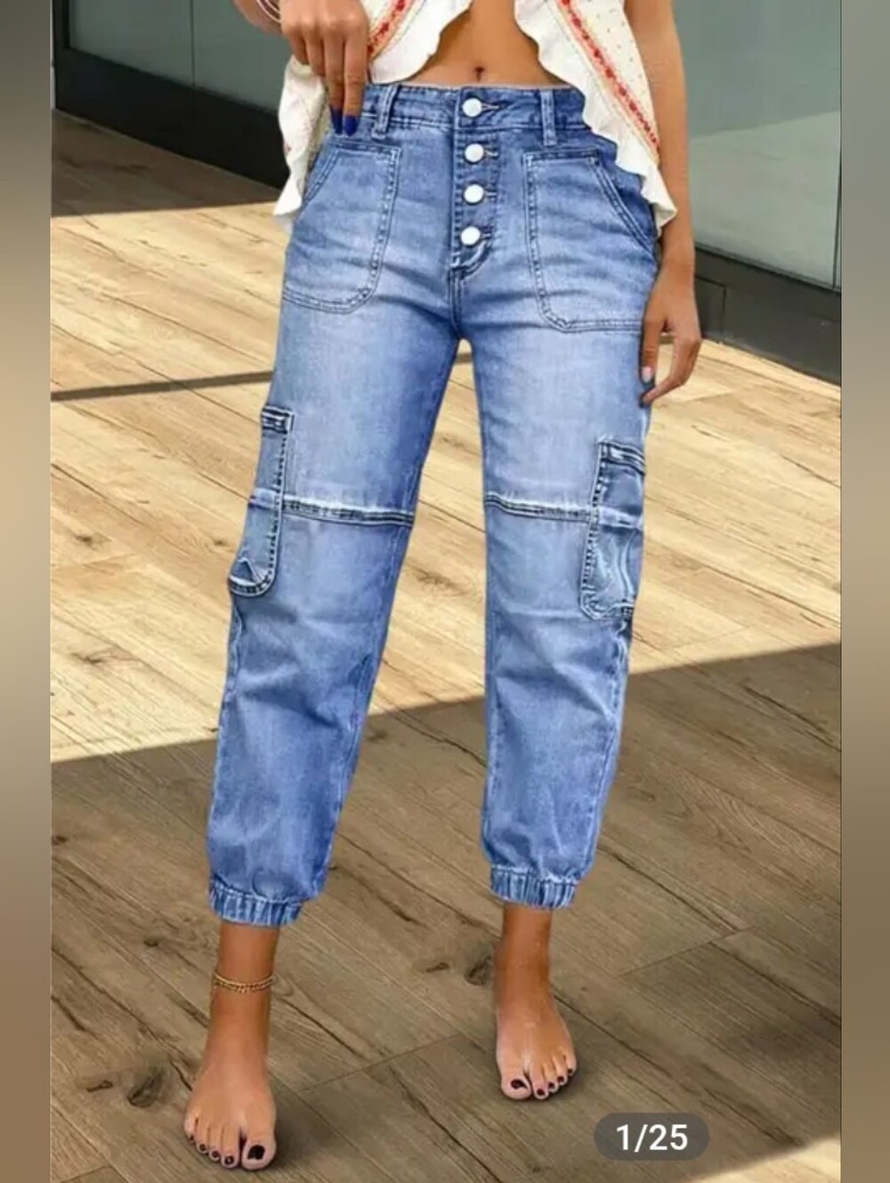 Flamingals Multi Pocket Button Fly Mid Rise Straight Leg Crop Jeans NWT